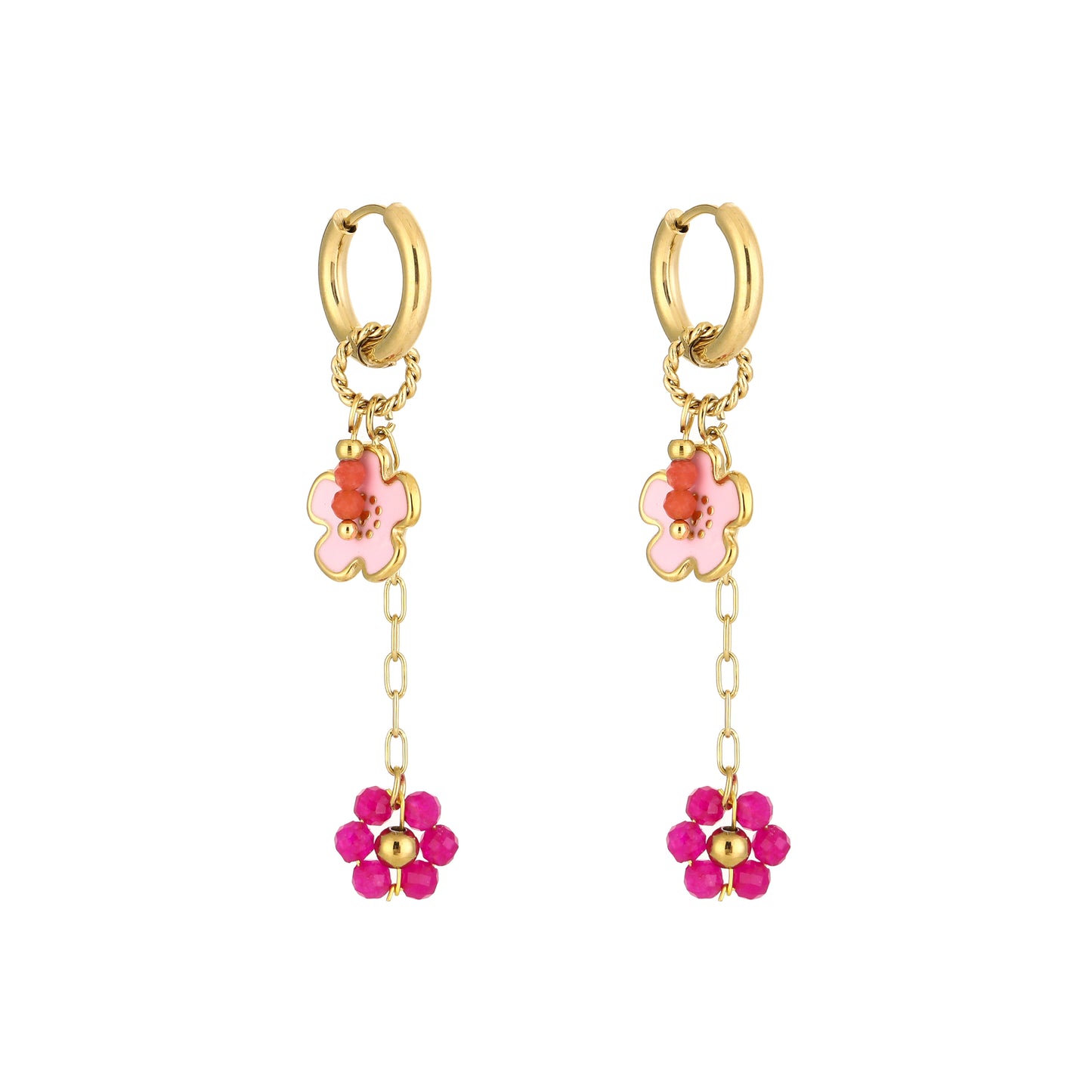 Oorbellen met gekleurde bloemen