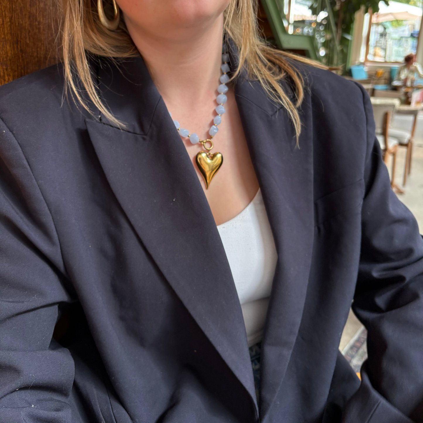 Blauwe kralenketting