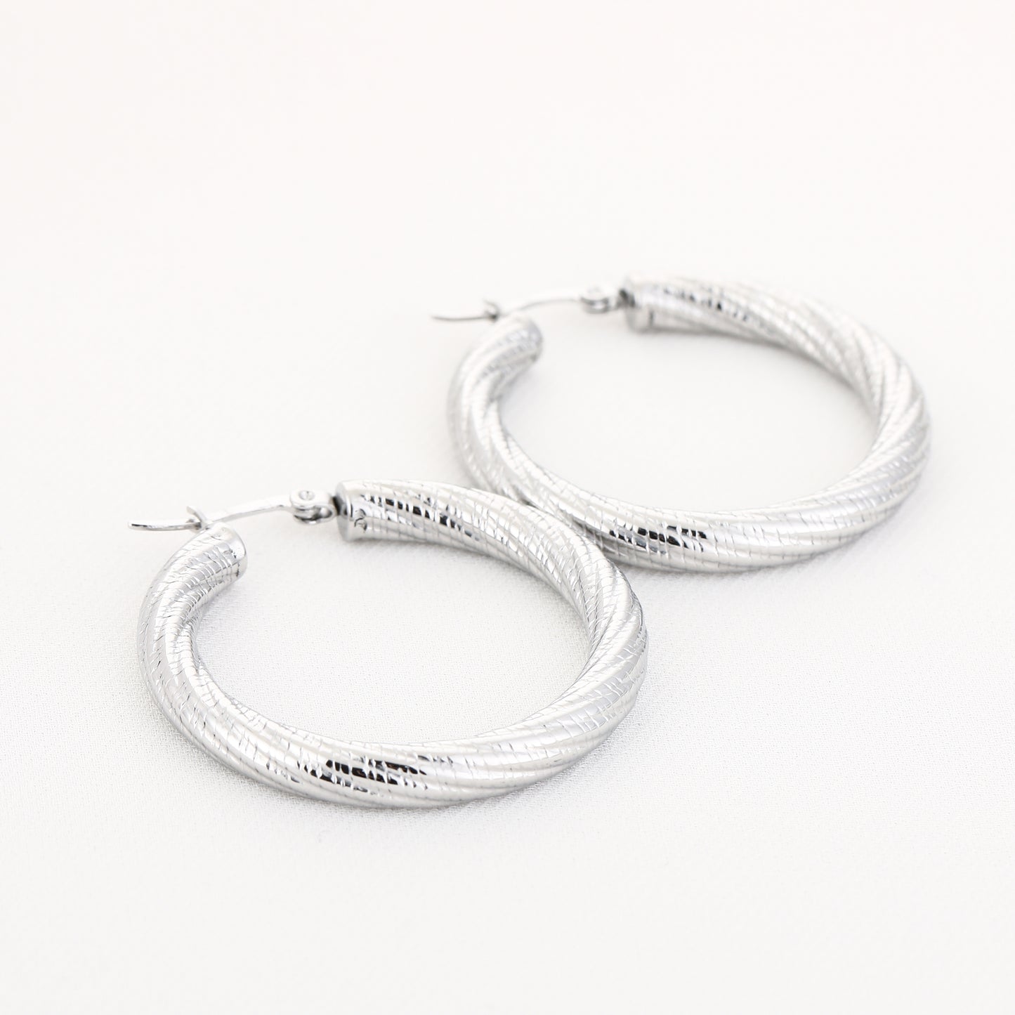 Silver Twisted Hoops