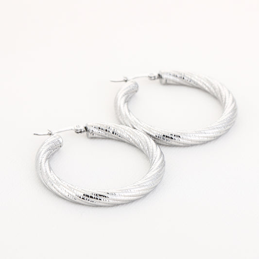 Silver Twisted Hoops